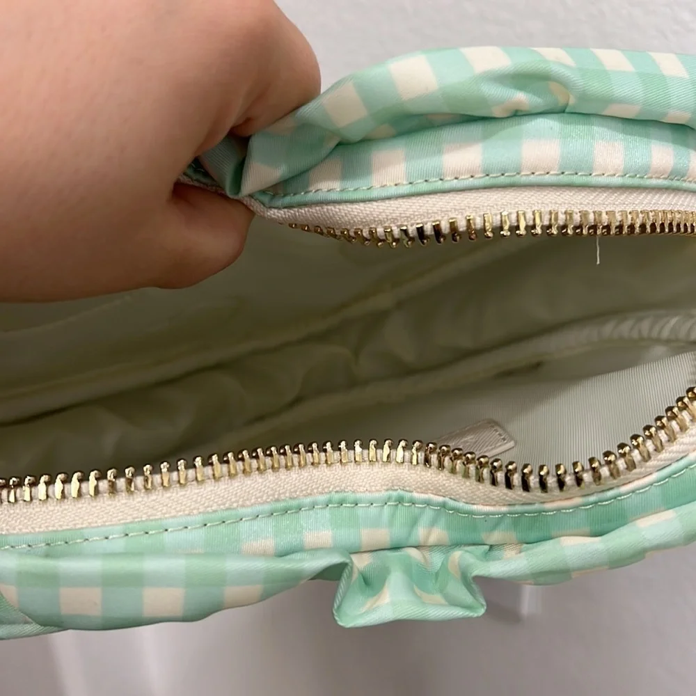 NEW Stoney Clover Green Gingham Heart Pouch with Heart Patches